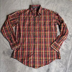 George Strait Pearl Snap Plaid Striped Cotton Western Shirt Large